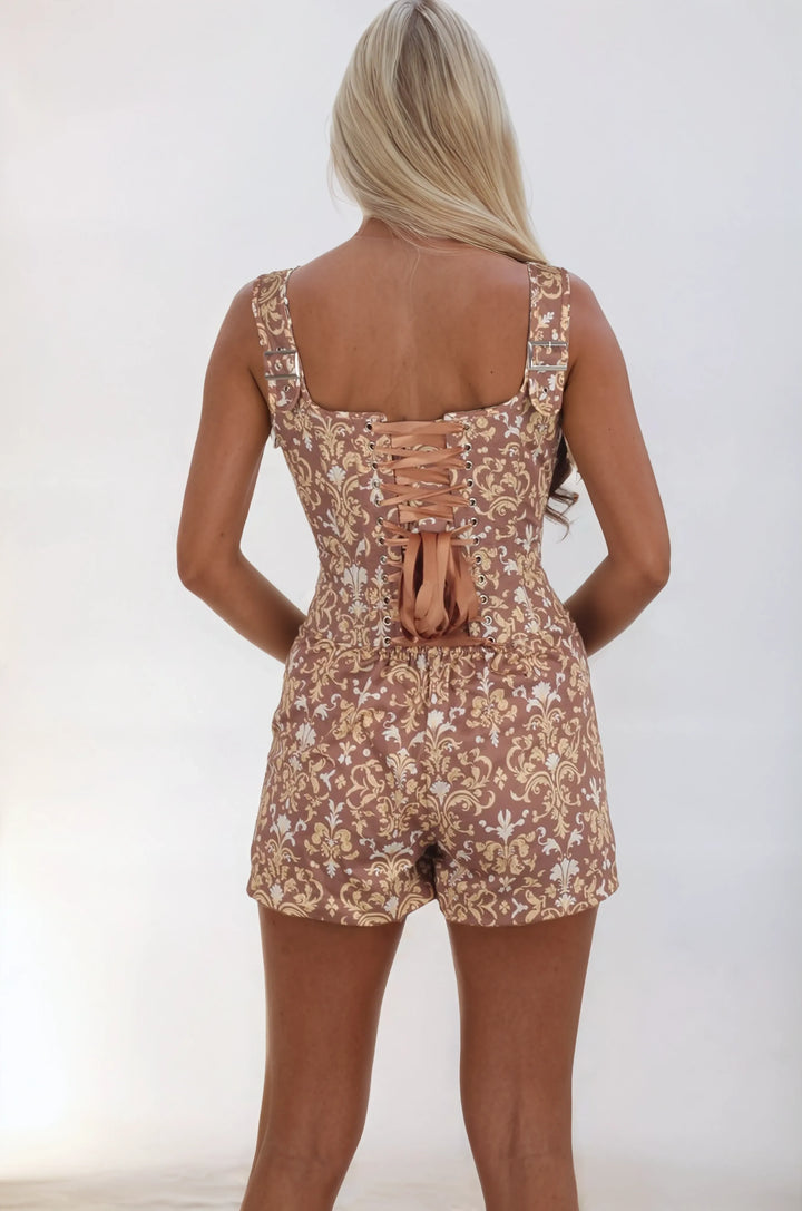 Jolene Rococo Scroll Cotton Corset Skort Dress