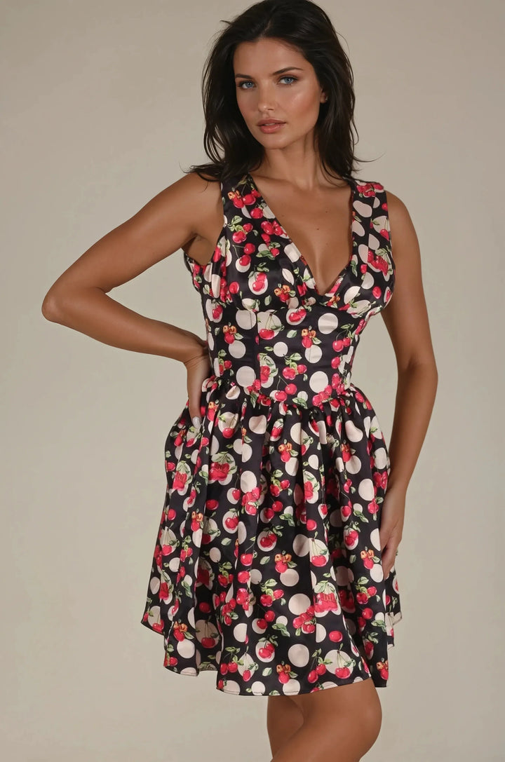 Sarai Polka Dots & Cherries Custom Made Corset Dress