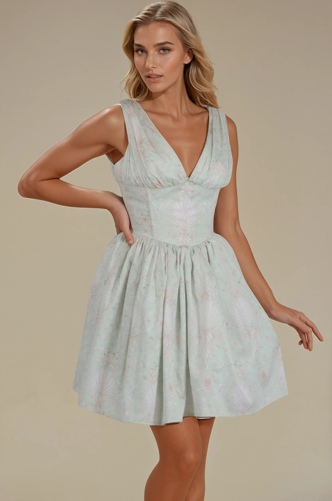 Romi Shell Print Cotton Custom Made Corset Dress