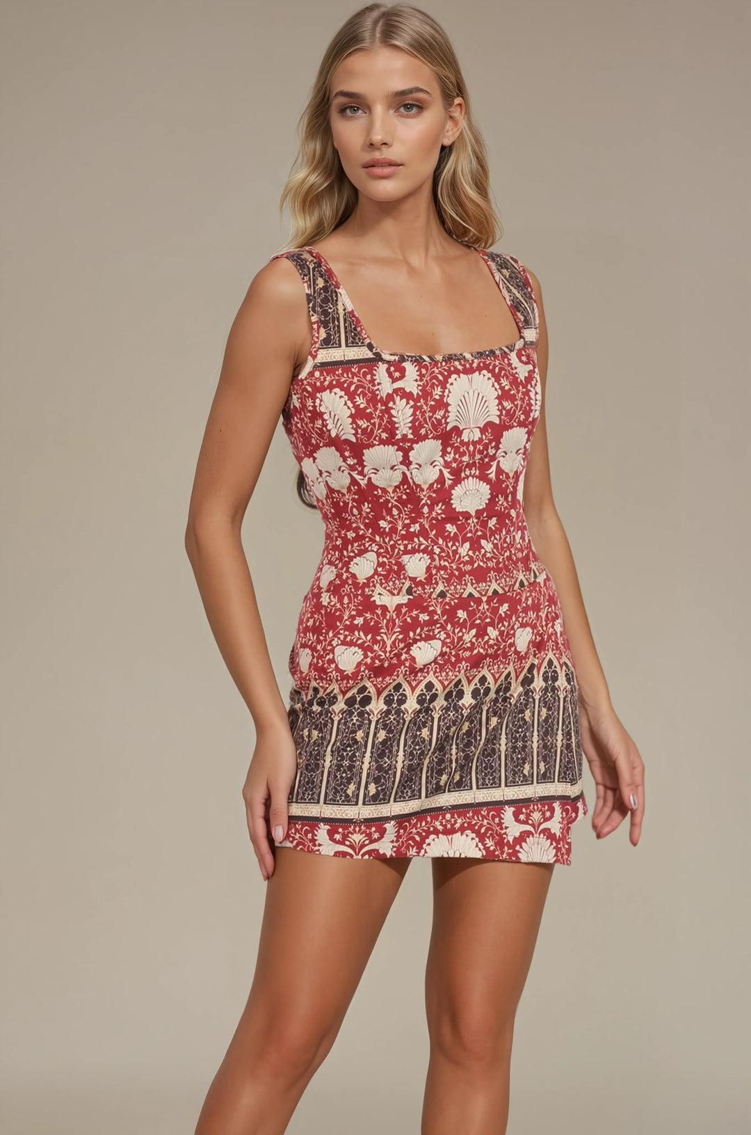 Maisie Baroque Floral Cotton Corset Skort Dress