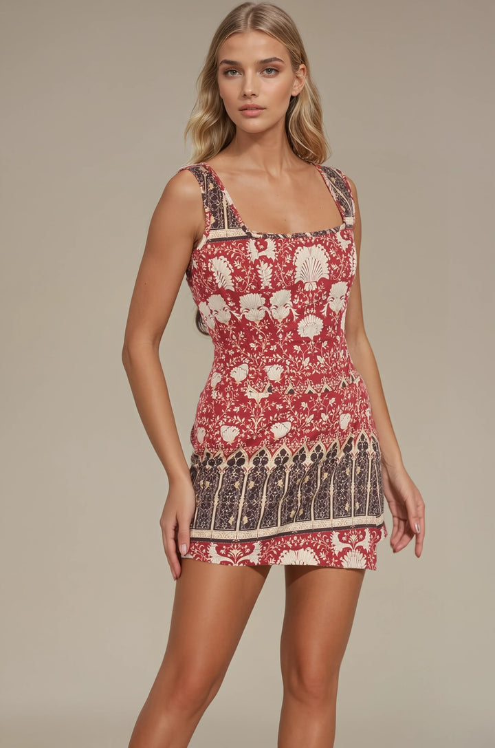 Maisie Baroque Floral Cotton Corset Skort Dress