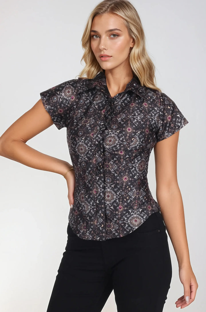 Shari Ornate Dark Toned Corset Shirt
