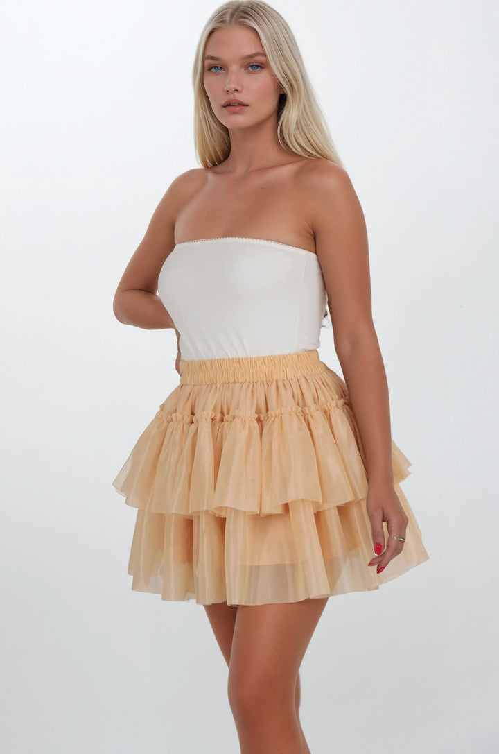 Corlee Layered Nude Tulle Skirt