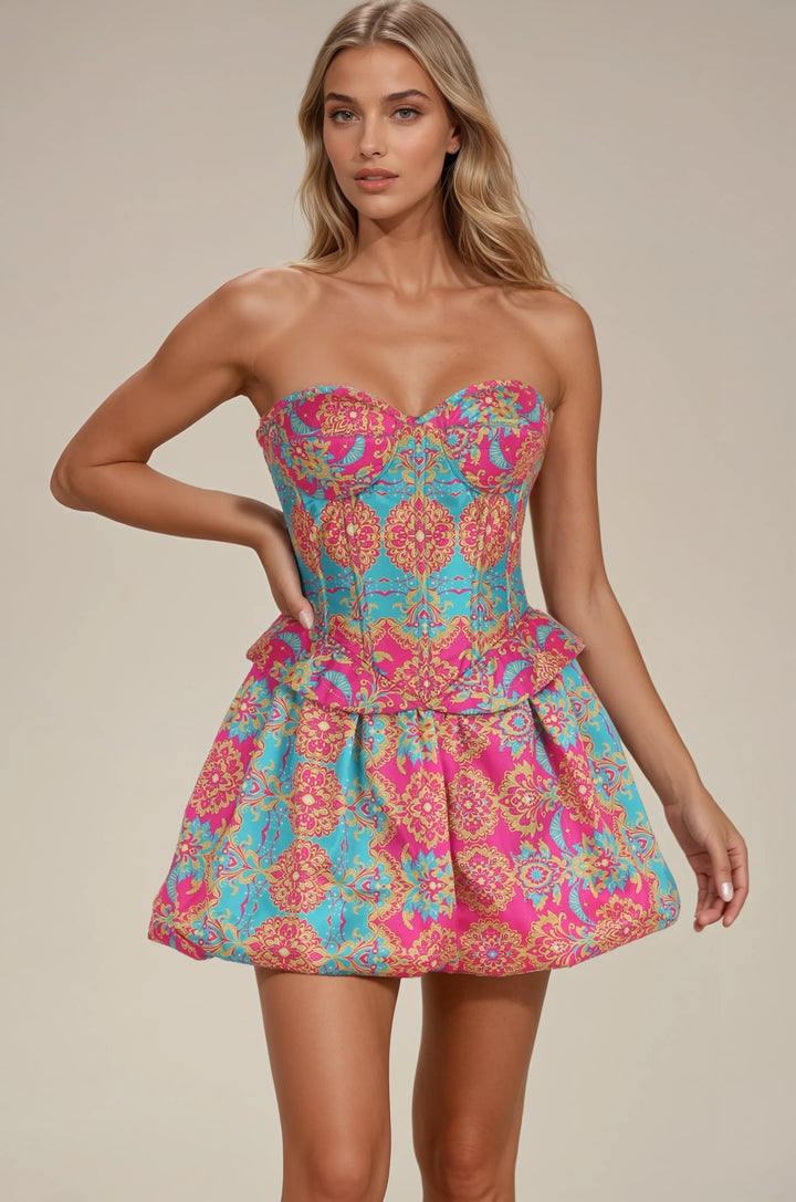 Oaklynn Gold Lace Ensemble Corset Dress