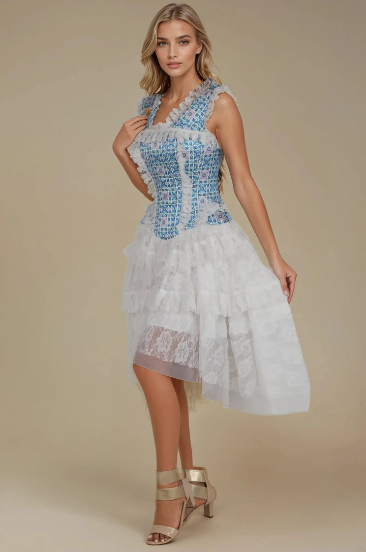 Brenlee Geometric Floral Corset Dress