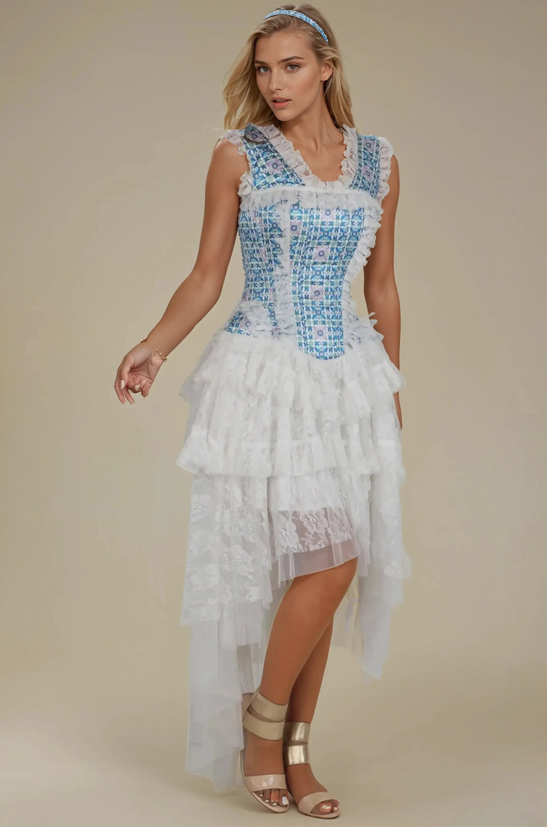 Brenlee Geometric Floral Corset Dress