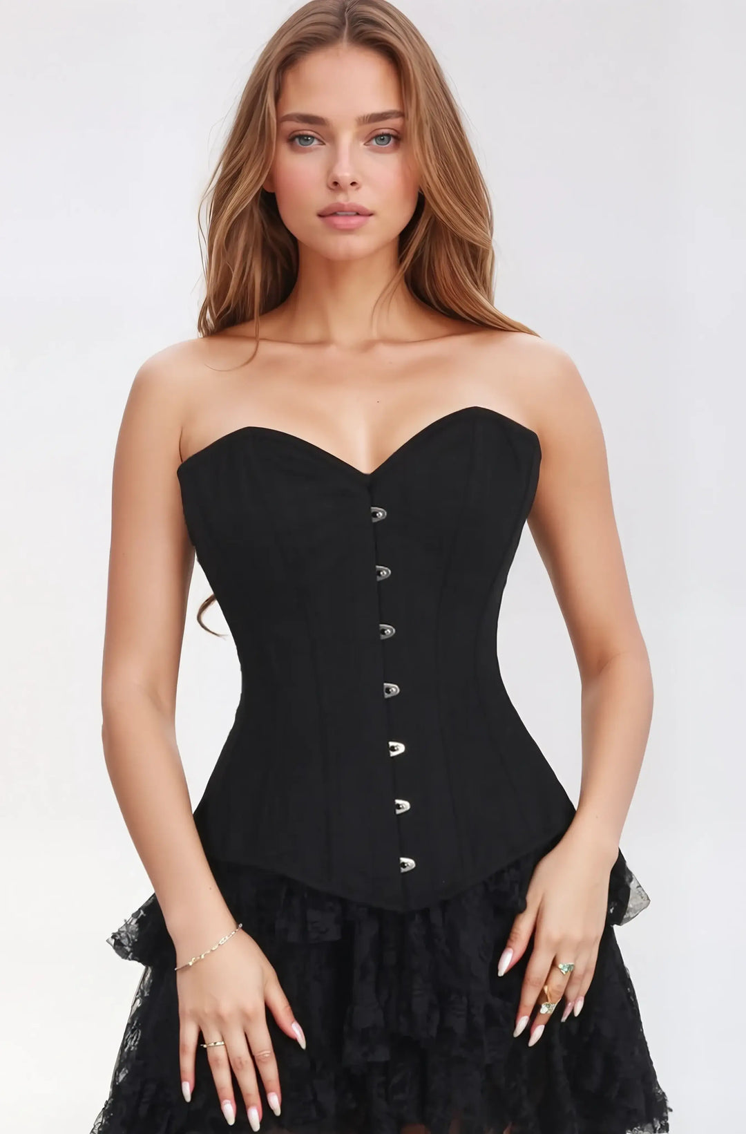 Kelsa Black Cotton Overbust Corset