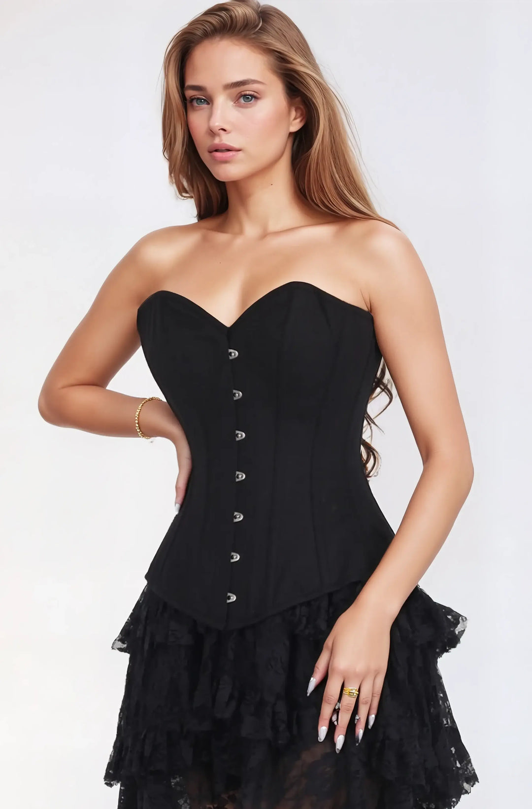 Kelsa Black Cotton Overbust Corset