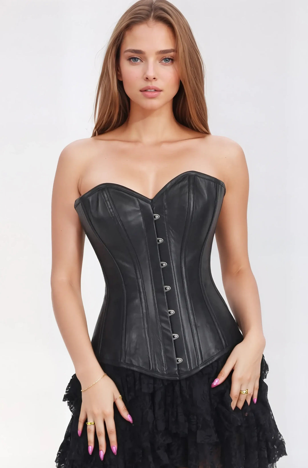 Dalyah Black Leather Overbust Corset