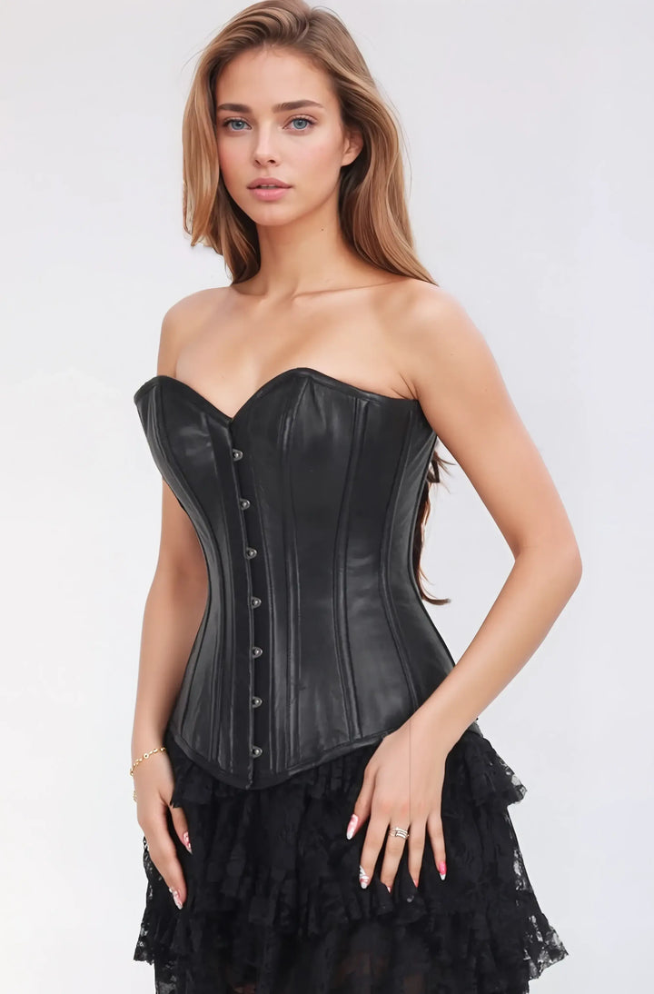 Dalyah Black Leather Overbust Corset
