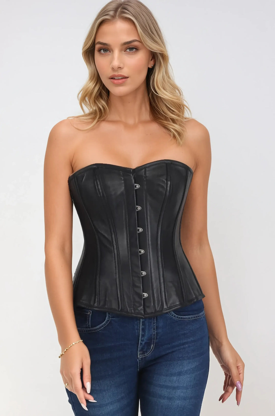 Delle Black Leather Sweet Heart Corset
