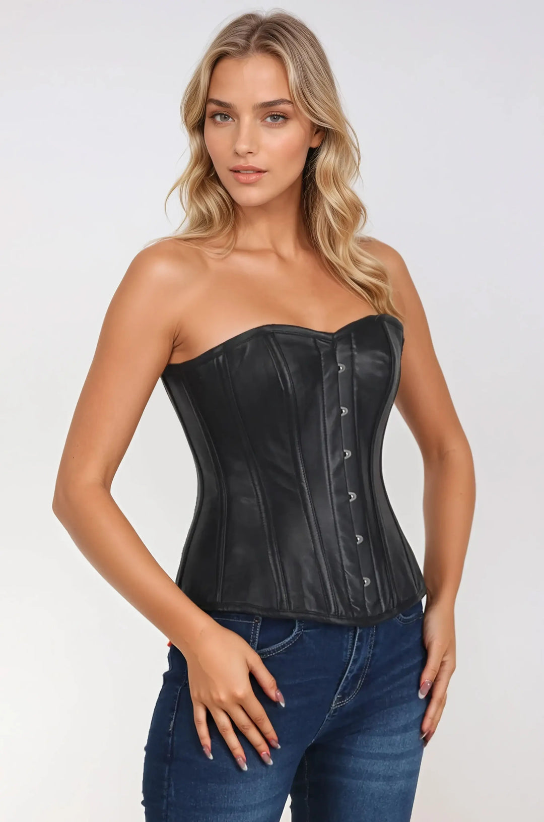 Delle Black Leather Sweet Heart Corset