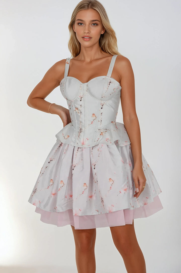 Amelie Grey Floral Corset Co-ord Set