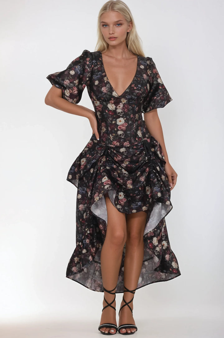 Rayne Soft Rose Skull Custom Made Corset Dress