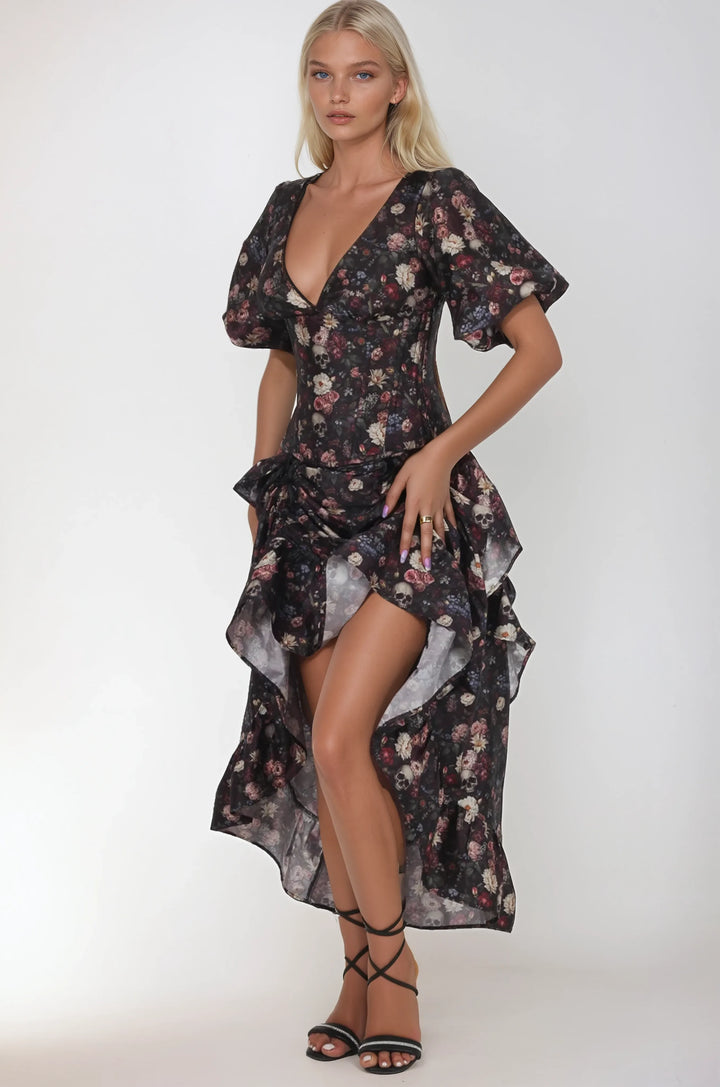 Rayne Soft Rose Skull Custom Made Corset Dress