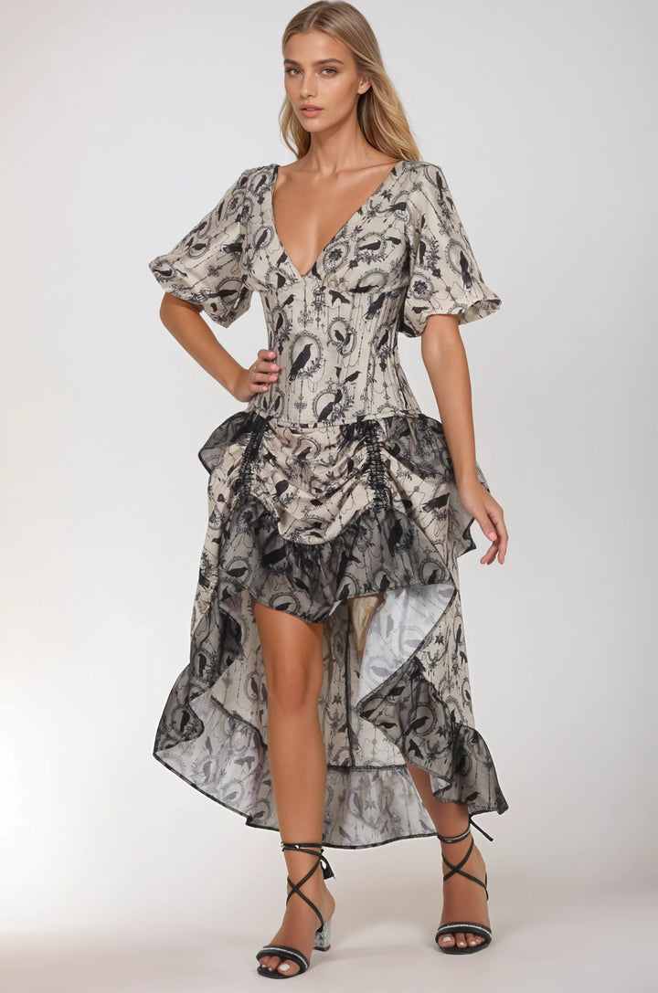 Chynna Ravens Print Corset Dress