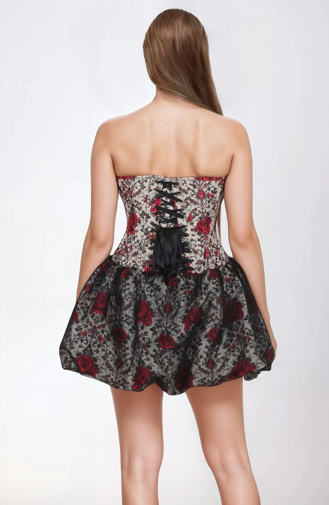 Beau Gothic Red Rose Custom Made Corset Dress