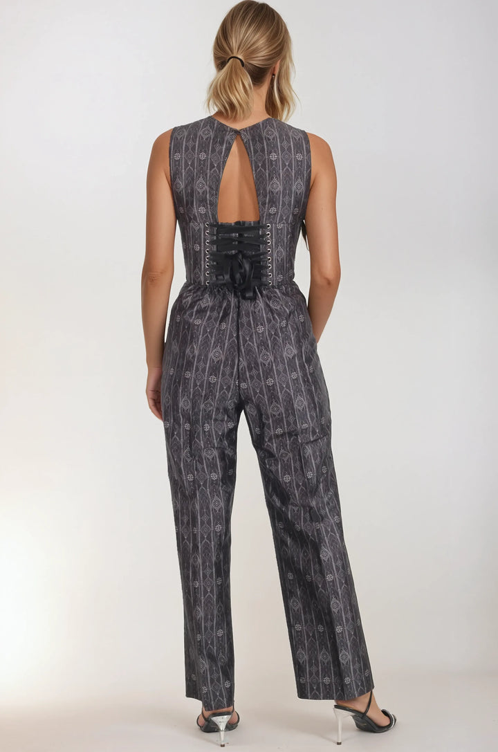 Masha Geometric Floral Corset Jumpsuit