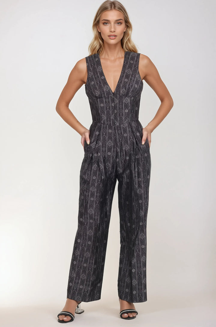 Masha Geometric Floral Corset Jumpsuit