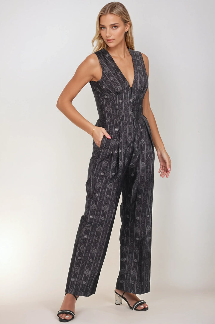 Masha Geometric Floral Corset Jumpsuit