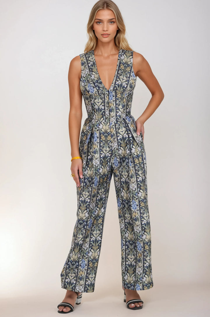 Quincy Ornate Botanical Corset Jumpsuit