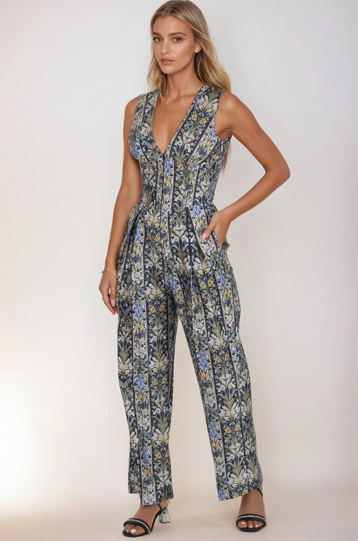 Quincy Ornate Botanical Corset Jumpsuit