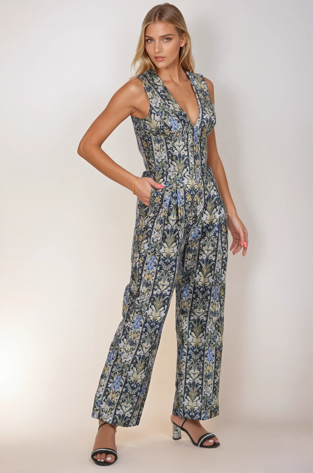 Quincy Ornate Botanical Corset Jumpsuit