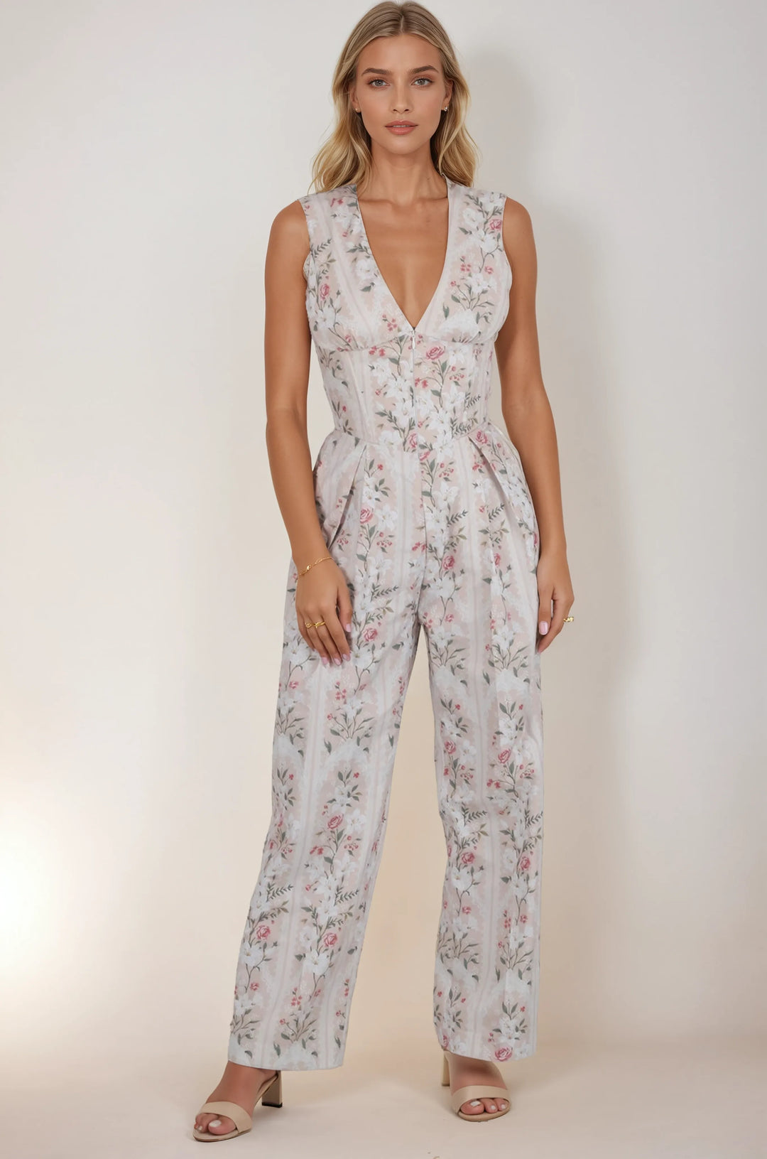 Bryce Rose Foliage Corset Jumpsuit