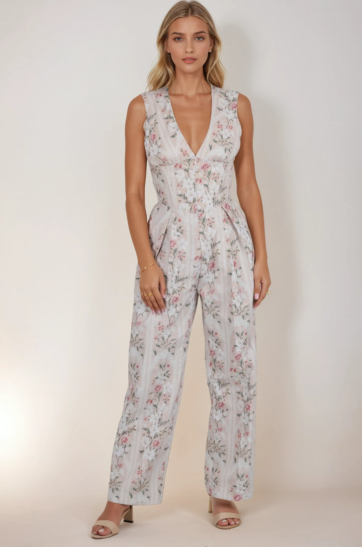 Bryce Rose Foliage Corset Jumpsuit
