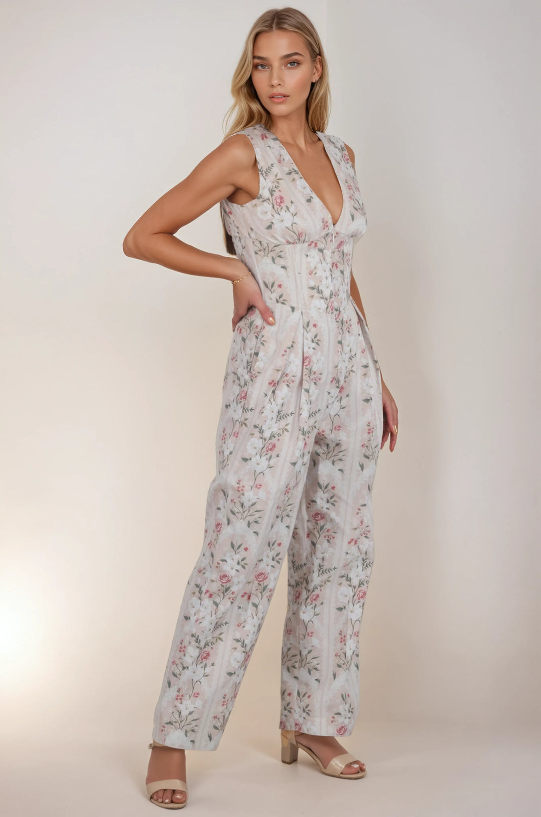 Bryce Rose Foliage Corset Jumpsuit
