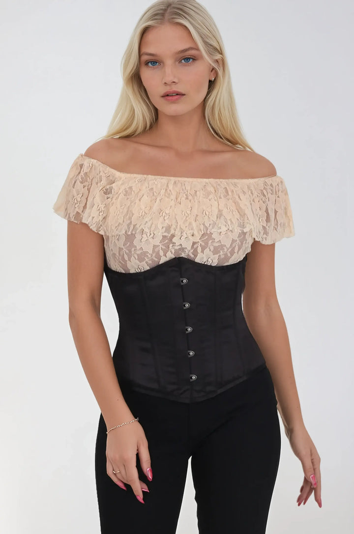 Joylynn Black Satin Underbust Corset