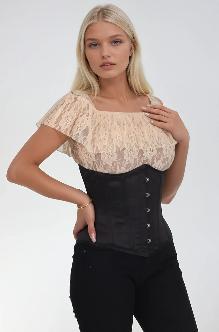 Joylynn Black Satin Underbust Corset