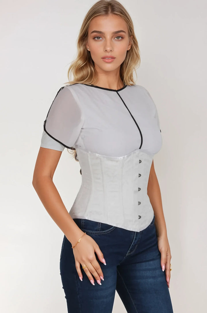 Breona White Brocade Underbust Corset